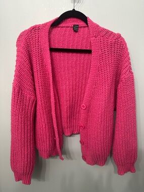 SHEIN Bright Pink Chunky Knit Button Cardigan